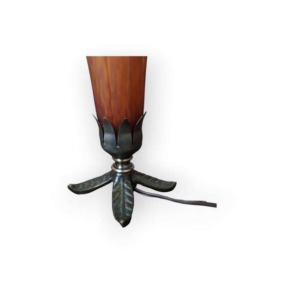 VTG Metal Hummingbird Accent Lamp Glass Lily Shade Antique Brass Finish - Picture 4 of 4